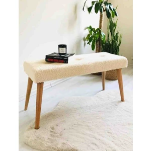 Ahşap Ayaklı Handmade Geniş Oturum Alanlı Krem Welsoft Kumaş Pofidik Puf