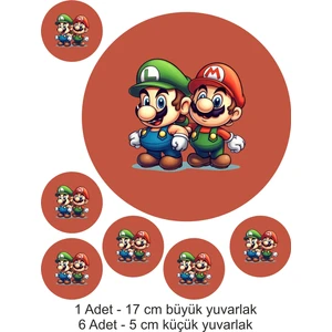 Atölye7 Tasarım Sevimli Süper Mario Kardeşler 7 Adet A4 Yenilebilir Süsü Pasta Kurabiye Şeker Hamuru Kağıt Baskısı