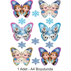 Atölye7 Tasarım Elsa Frozen Kelebek A4 Boyutunda Yenilebilir Pasta Süsü Kurabiye Cupcake Şeker Hamuru Kağıt Baskı