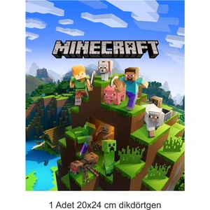 Atölye7 Tasarım Minecraft 1 Adet A4 Dikdörtgen Yenilebilir Süsü Pasta Kurabiye Şeker Hamuru Kağıt Baskısı