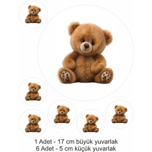 Atölye7 Tasarım Teddy Bear Sevimli Ayı - 7 Adet A4 Yenilebilir Süsü Pasta Kurabiye Şeker Hamuru Kağıt Baskısı
