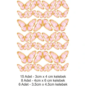 Atölye7 Tasarım Altın Renginde Pembe Kelebekler A4 Yenilebilir Süsü Pasta Kurabiye Şeker Hamuru Kağıt Baskısı