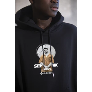 Semicenk Mesafe Baskılı Siyah Pamuklu Sweatshirt Spotify Kodu Etkin