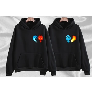 Ateş ve Su Baskılı Özel Tasarım 2 Adet Sevgili Kombini Çift Sweatshirt