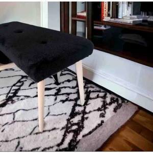 Ahşap Ayaklı Handmade Geniş Oturum Alanlı Beyaz Welsoft Kumaş Pofidik Puf
