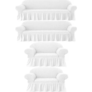 Furkan Ticaret Bürümcük Lastikli Kanepe Örtüsü Likralı Koltuk Örtüsü Iki 3lü Iki Tekli Çekyat Örtüsü