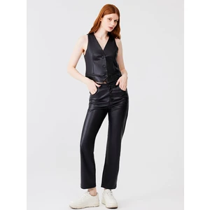 Kadın  Deri Görünümlü Siyah Yelek