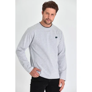 Erkek Gri Çift Bisiklet Yaka Baskı Detaylı Standart Rahat Kesim Sweatshirt