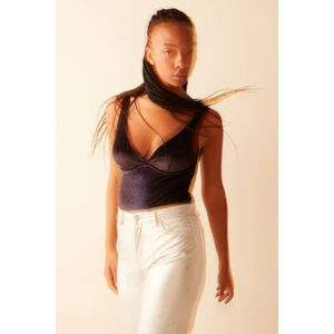 Parlak Kadife Siyah Bodysuit