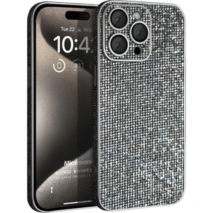 Apple iPhone 15 Pro Max Kılıf Bling Rhinestones Koyu Gri