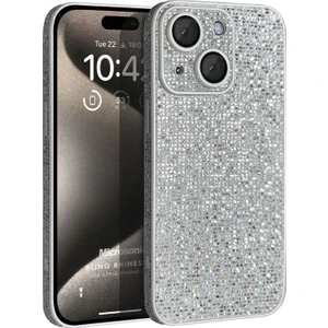 Apple iPhone 15 Kılıf Bling Rhinestones Gümüş