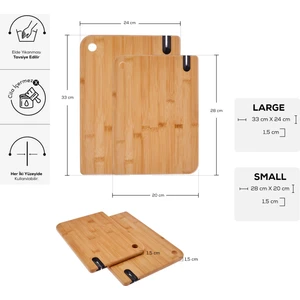 Elis Bıçak Bileyicili 2'li Bambu Kesme Tahtası 28/33 cm