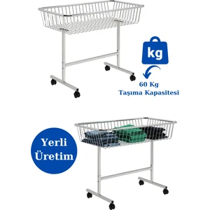 Tekerlekli 50x80x85 Cm Profil Ayaklı Tel Sepet İndirim Sepeti Havuz Sepet Market Sepeti