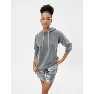 Oversize Kapşonlu Sweatshirt Soluk Efektli Uzun Kollu
