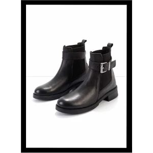 Siyah Hakiki Deri Kadın Bot & Bootie K02513318303