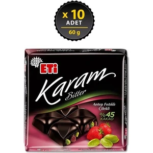 Karam %45 Kakaolu Antep Fıstıklı Çilekli Çikolata 60 G x 10 Adet