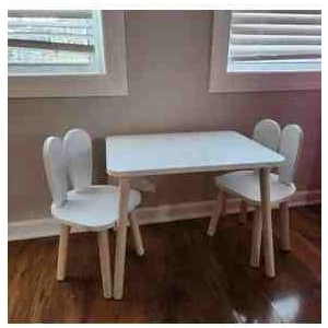 Ahsel Ahşap Ahsel Ahşap beyaz Tavşan Çocuk Masa Sandalye Seti, Çocuk Odası Aktivite Masası