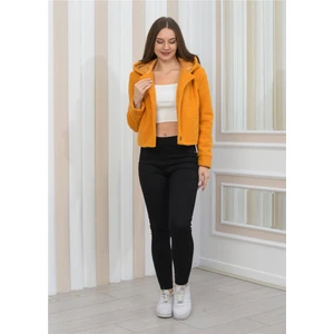 Yeni Sezon Peluş Kıvırcık Crop Kapşonlu Mont Hardal