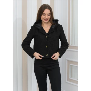 Yeni Sezon Peluş Kıvırcık Crop  Kapşonlu Mont Siyah