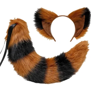 Niazi Kulaklar Kuyruk Cosplay Kafa Bandı Sahne Hayvan Şapkalı Kostüm Aksesuarları Siyah (Yurt Dışından)