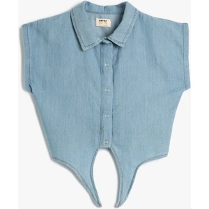 Crop Kot Gömlek Önden Bağlama Detaylı Kısa Pamuklu