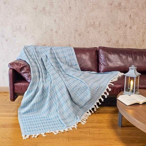Czy Life Organik %100 Pamuklu Pike | Yazlık & Kışlık | Destina Çift Kişilik | Koltuk & Yatak Örtüsü | Mavi & Beyaz | 200x220