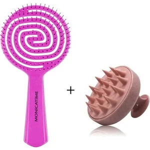 Monicatime Saç Bakım Fırçası 3 Boyutlu Tarak + Saç Masaj Tarağı 2'li Set