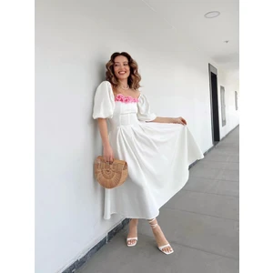 Concon Moda Beyaz Benjamin Çan Etekli Midi Boy Elbise