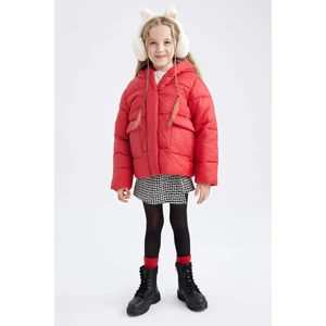Kız Çocuk Polar Astarlı Kapüşonlu Puffer Şişme Mont X6484A622AU