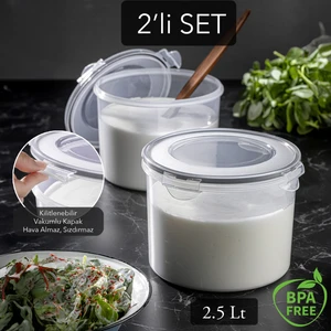 Meleni Home 2'li Hava Almaz Kapaklı Saklama Kabı Seti - Vakum Kapaklı Yoğurt Kefir Mayalama Kabı 2X2500 ml