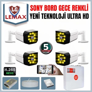 4 Kameralı 5 Mp Gece Renkli 8 Adet Warm LED Yüz ve Araç Algılamalı Güvenlik Kamerası Seti