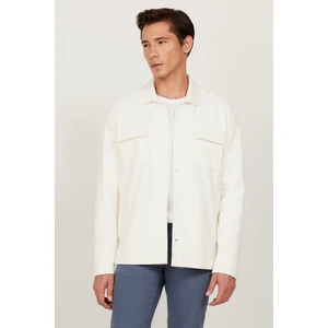 Altınyıldız Classics Erkek Ekru Oversize Fit Bol Kesim Klasik Yaka Pamuklu Desenli Gömlek Ceket