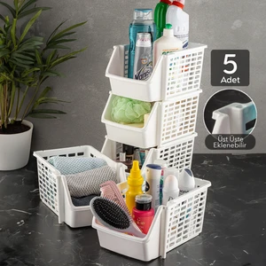 Meleni Home 5'li Üst Üste Eklenebilir Dolap Içi Düzenleyici Banyo Mutfak Rafı - Çok Amaçlı Tezgah Altı Organizer