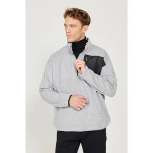 Altınyıldız Classics Erkek Gri Melanj Oversize Bol Kesim Dik Bato Yaka Cep Detaylı Fermuarlı Isı Tutan Polar Sweatshirt