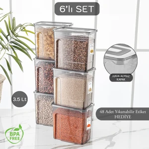 Meleni Home 6'lı Mega Bakliyat Kabı - Etiketli Kavanoz Erzak Saklama Kabı 6X3500 ml