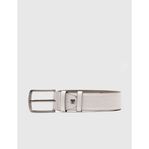 %100 Hakiki Deri Croco Desen 4 cm Erkek Beyaz Kemer