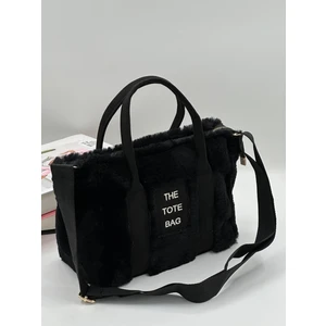 The Tote Bag Peluş Askılı Kadın Siyah El ve Omuz Çantası
