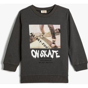 Sweatshirt Kaykay Baskılı Uzun Kollu Bisiklet Yaka Şardonlu