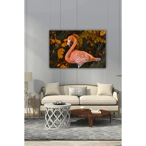 Canvasum Dijital Baskılı Salon Oturma Odası Mutfak Flamingo Desenli Ahşap Kanvas Tablo AR030453