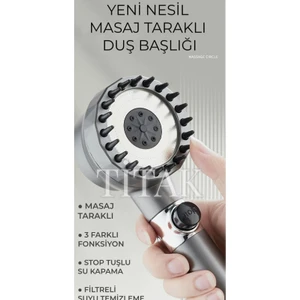 Duş Başlığı Masajlı Filtreli Stop Tuşlu 3 Fonksiyonlu