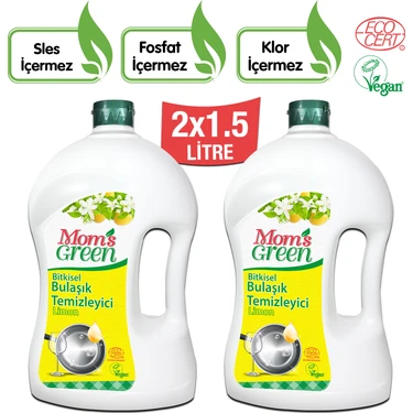 2'li Set Mom's Green Bitkisel Elde Bulaşık Temizleyici Limon 1,5 Lt. x 2