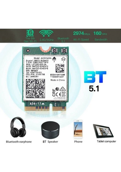 WIN10 Için 2xantenna Bluetooth 5.1 Wifi Adaptörlü AX201NGW Wifi (Yurt Dışından)