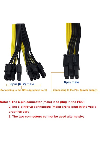 Coolermaster ve Thermaltake Için 6 Pin Erkek - 8 Pin (6+2) Pcı Kablosu (Yurt Dışından)