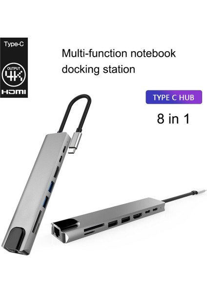 Pc Bilgisayar Için 4K HDMI Bağlantı Noktalı USB C Hub 8'i 1 Arada Tip C Adaptörü (Yurt Dışından)