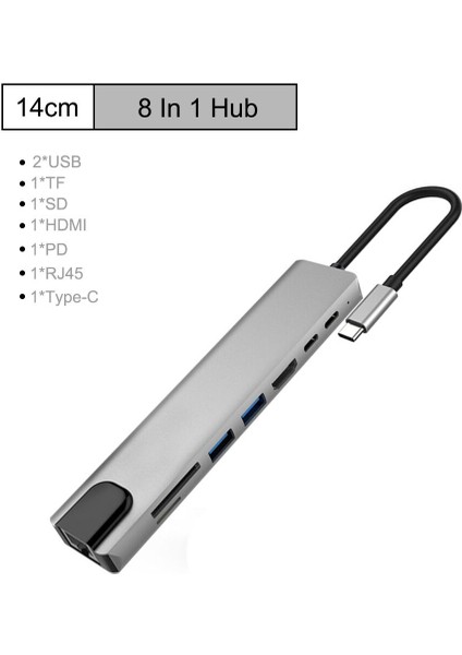 Pc Bilgisayar Için 4K HDMI Bağlantı Noktalı USB C Hub 8'i 1 Arada Tip C Adaptörü (Yurt Dışından)