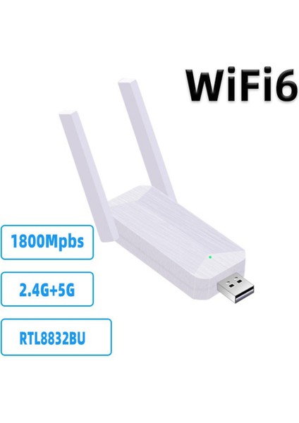 Wifi6 USB Wifi Adaptörü 1800MBPS Dual Band AX1800 Ağ Kartı, Beyaz (Yurt Dışından)