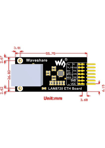 Waveshare LAN8720 Ethernet Modülü 3.3V Güç Kaynağı Alıcı-Vericisi(Phy) (Yurt Dışından)