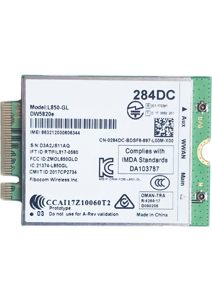 DW5820E L850-GL Lte 4g Kart Modülü 0284DC 284DC Dell Dizüstü Bilgisayar 3500 Için (Yurt Dışından)