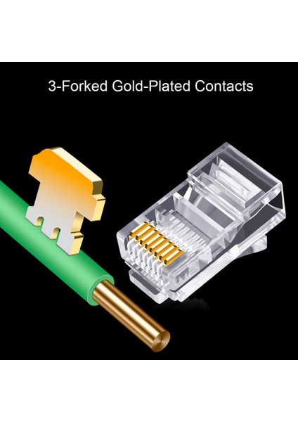 100 Adet RJ45 Konektörü 6u Altın Kaplama Ethernet Kabloları Üzerinden Geçiş (Yurt Dışından)
