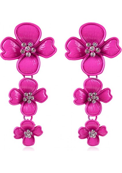 Çok Katmanlı Çiçekli Yapay Elmas Kolye Kolye Iğneli Hediye Gül Kırmızısı Küpe (Yurt Dışından)